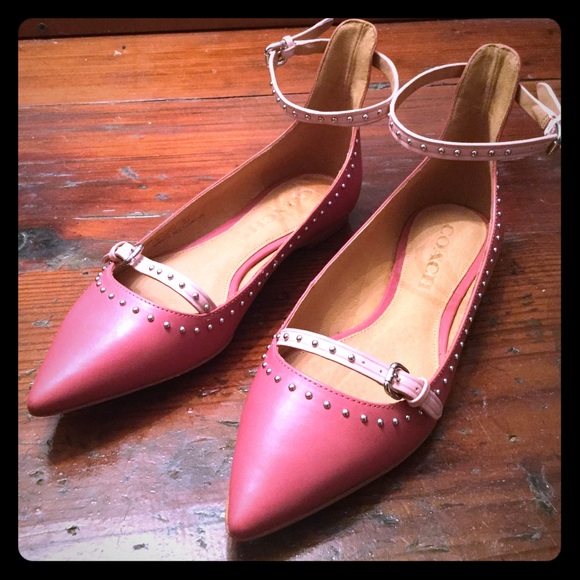 New Coach Jody Pink Studded Leather Flats - Picture 8 of 8